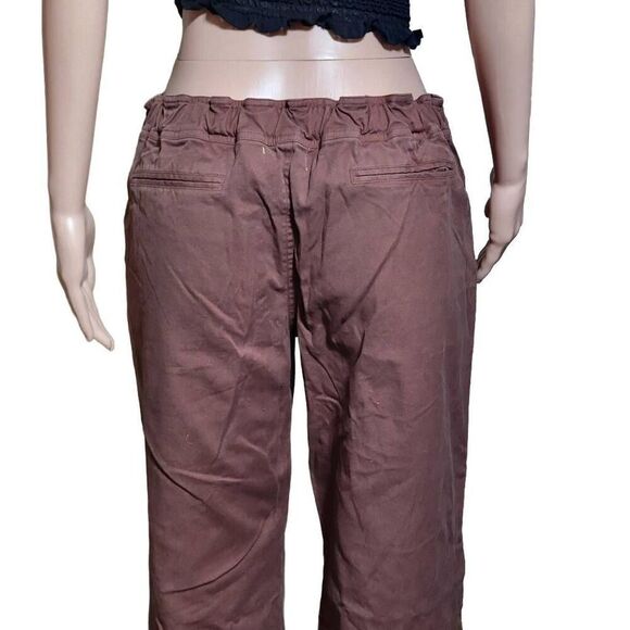 women's drawstring wide leg mid rise brown elastic waist pants size M - Picture 4 of 6